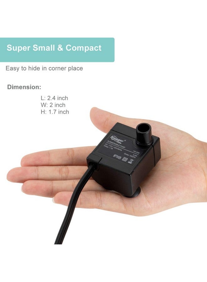 hygger Ultra Quiet 53GPH (200L/H, 3W) Submersible Mini Water Pump Comes with 2 Nozzles, for Aquariums, Fish Tank, Fountain, Hydroponics, Max Lift Height 1.7ft ,120V/60HZ, Power Cord 6ft - Image 3