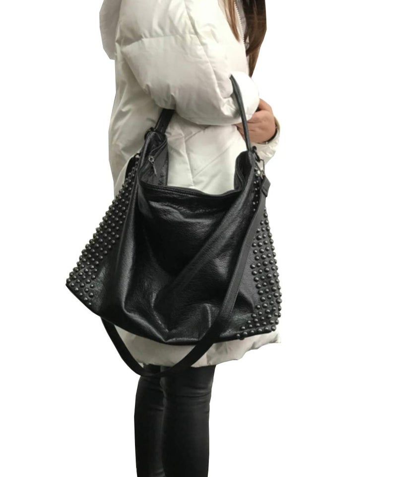FiveloveTwo Women Rivet Purse Handbag Large Capacity Punk Shoulder Crossbody Bag Tote Satchel - Image 2