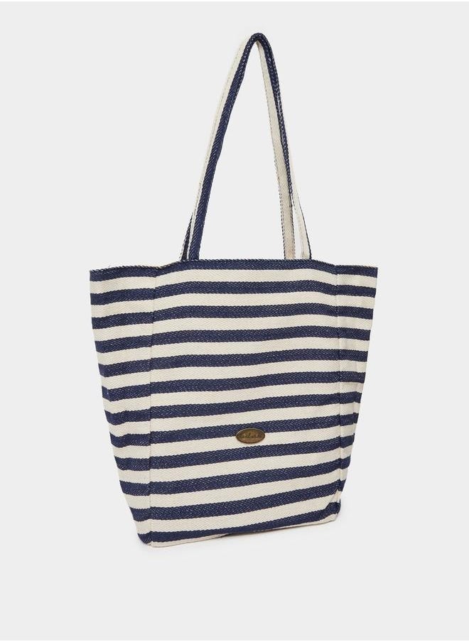 Styli Striped Metal Patch Detail Shopper Bag  - Image 1