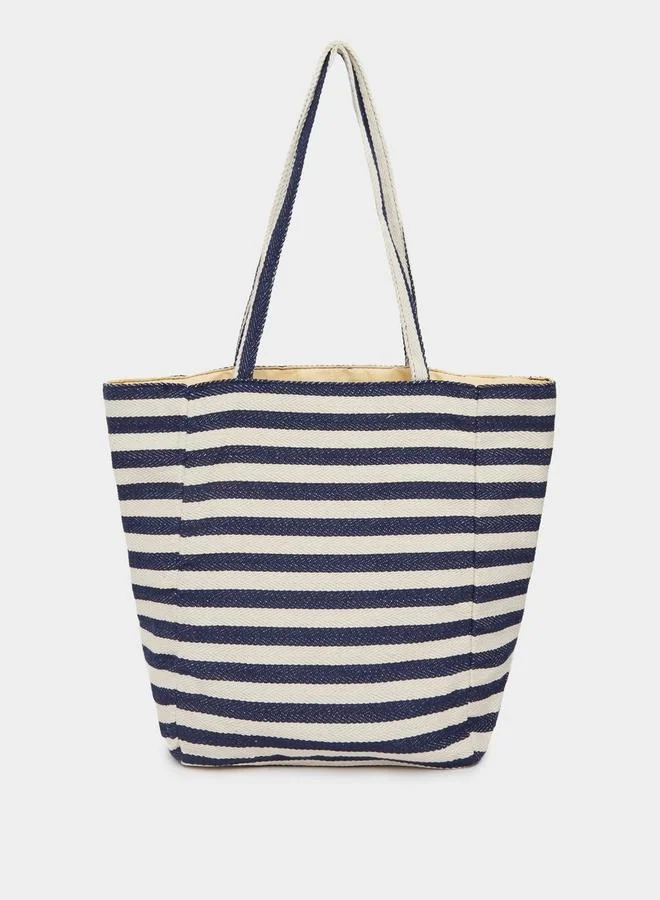 Styli Striped Metal Patch Detail Shopper Bag