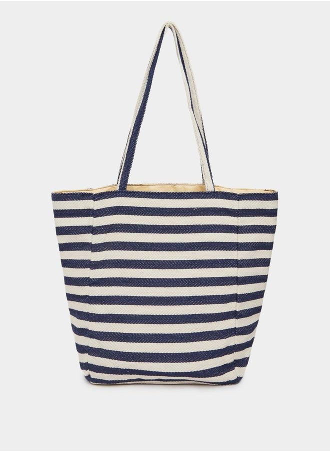 Styli Striped Metal Patch Detail Shopper Bag  - Image 4
