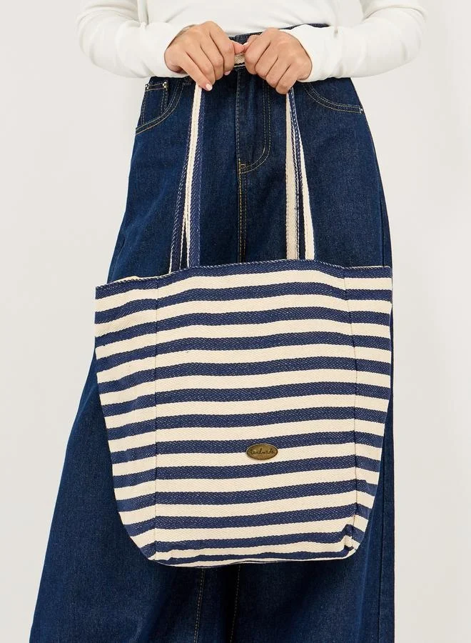 Styli Striped Metal Patch Detail Shopper Bag