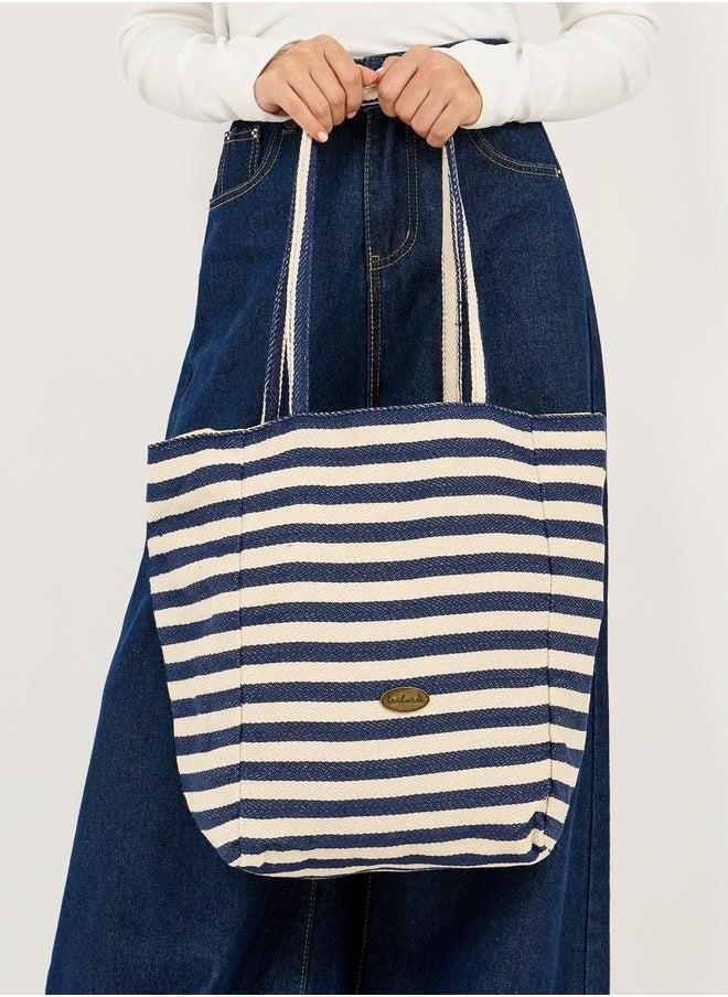 Styli Striped Metal Patch Detail Shopper Bag  - Image 3