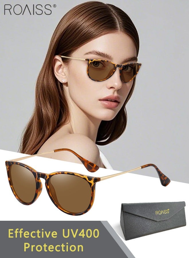 رويس نظارات شمسية مستقطبة للنساء، نظارات شمسية دائرية عتيقة بحماية من الأشعة فوق البنفسجية 400، نظارات شمسية عصرية مضادة للتوهج للنساء مع حافظة للنظارات - Image 1