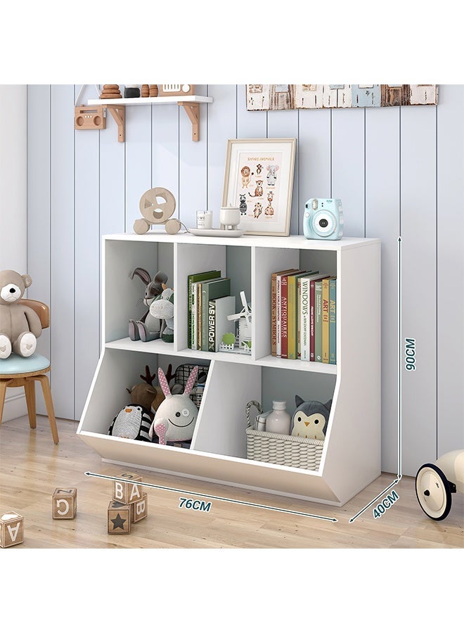 White Open Kids Bookshelf, Multi-Grid Anti-Tip Freestanding Bookcase, Freestanding Heavy-Duty 76CM Storage Cabinet for Playroom Bedroom Home Office (SGG043) - Image 2