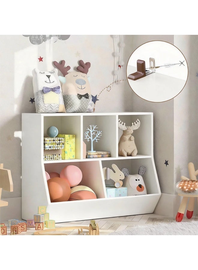 White Open Kids Bookshelf, Multi-Grid Anti-Tip Freestanding Bookcase, Freestanding Heavy-Duty 76CM Storage Cabinet for Playroom Bedroom Home Office (SGG043) - Image 1