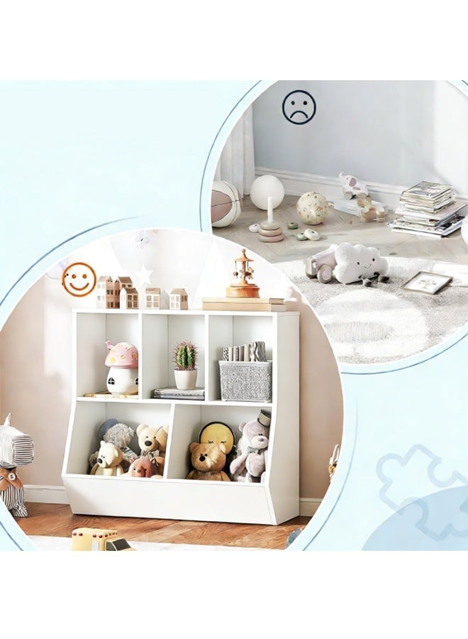 White Open Kids Bookshelf, Multi-Grid Anti-Tip Freestanding Bookcase, Freestanding Heavy-Duty 76CM Storage Cabinet for Playroom Bedroom Home Office (SGG043) - Image 3