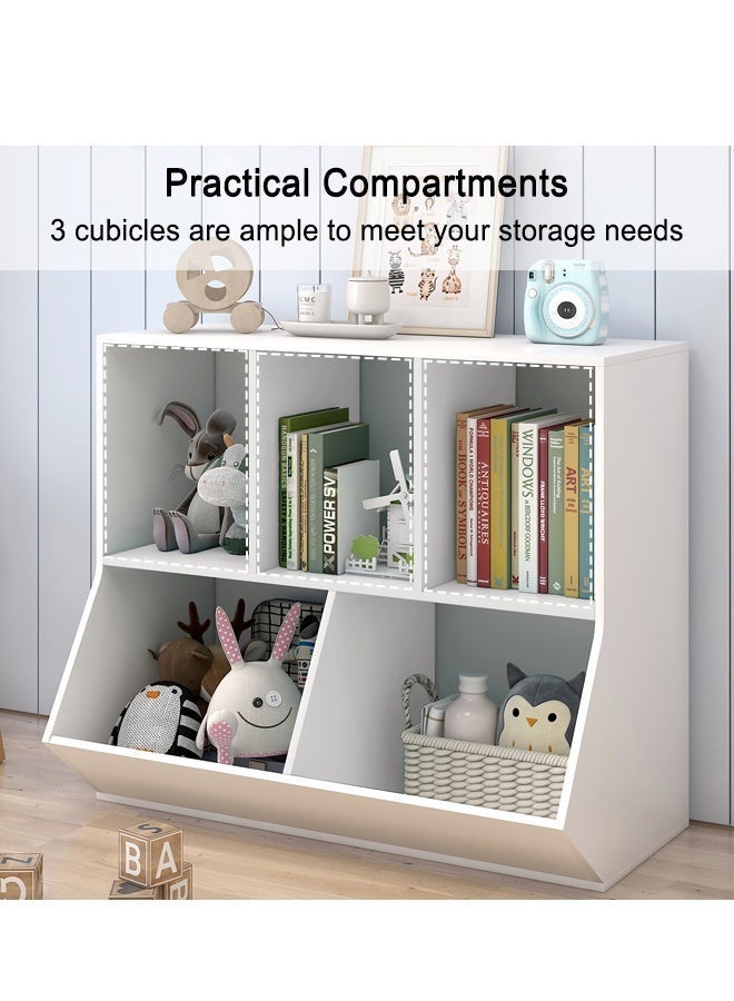White Open Kids Bookshelf, Multi-Grid Anti-Tip Freestanding Bookcase, Freestanding Heavy-Duty 76CM Storage Cabinet for Playroom Bedroom Home Office (SGG043) - Image 5