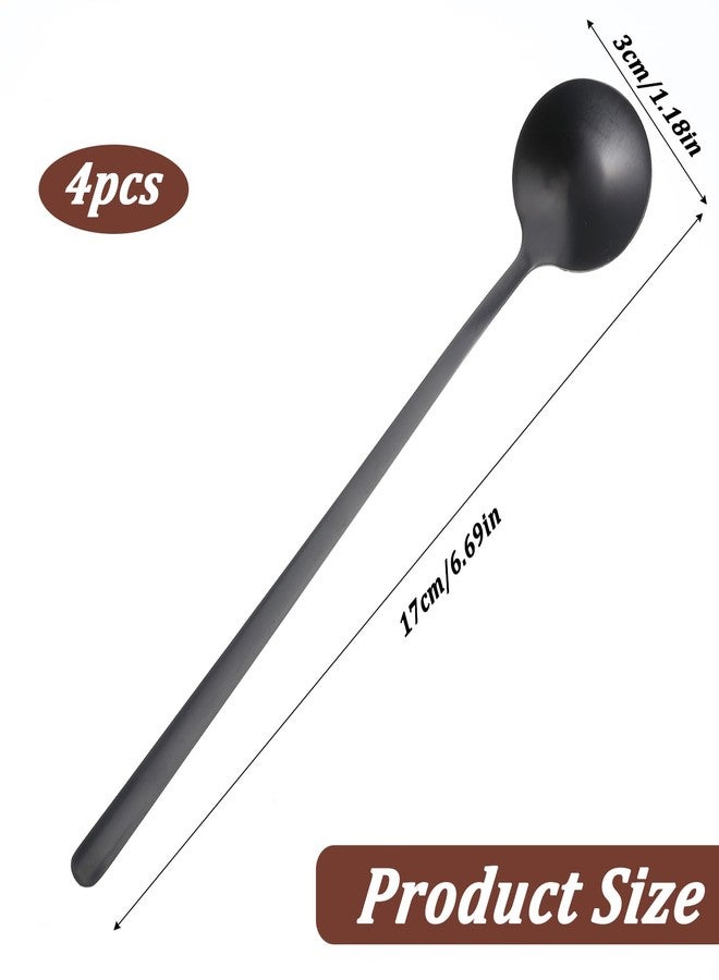 Psiriol 4 PCS Satin Black Stainless Steel Coffee Spoons, Dessert Spoon, Iced Tea Spoon, Espresso Spoons for Stirring with Long Handle, Matte Black SS304 Teaspoons for Coffee, Tea, Cake, Ice Cream, 6.7 Inches - Image 2