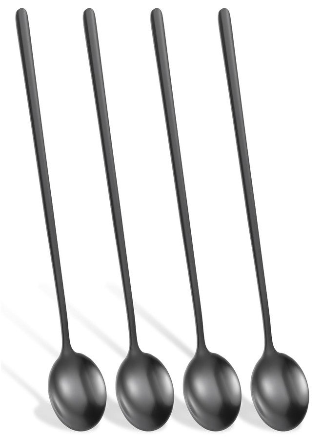 Psiriol 4 PCS Satin Black Stainless Steel Coffee Spoons, Dessert Spoon, Iced Tea Spoon, Espresso Spoons for Stirring with Long Handle, Matte Black SS304 Teaspoons for Coffee, Tea, Cake, Ice Cream, 6.7 Inches - Image 1
