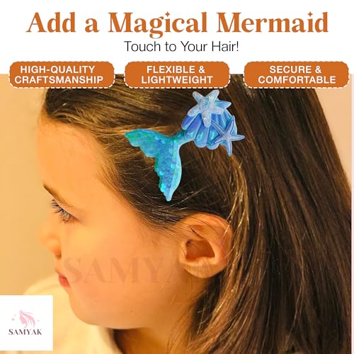 Samyak Pack of 8 Pcs Mermaid Hair Clips Seashell Cute Alligator Hair Pins Barrettes Sequined Starfish Headwear for Babies Kids Girls - Image 3