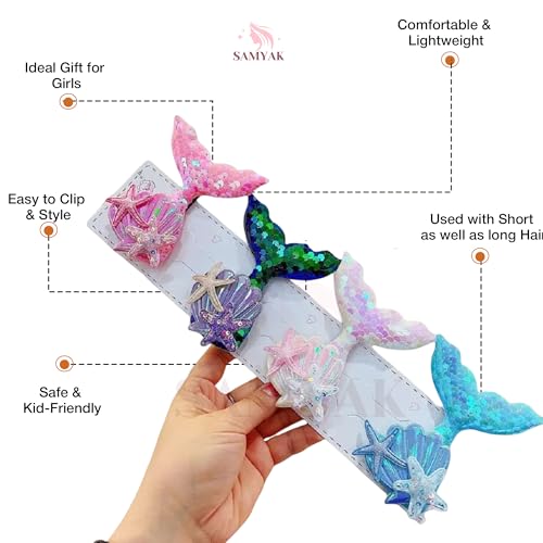 Samyak Pack of 8 Pcs Mermaid Hair Clips Seashell Cute Alligator Hair Pins Barrettes Sequined Starfish Headwear for Babies Kids Girls - Image 2