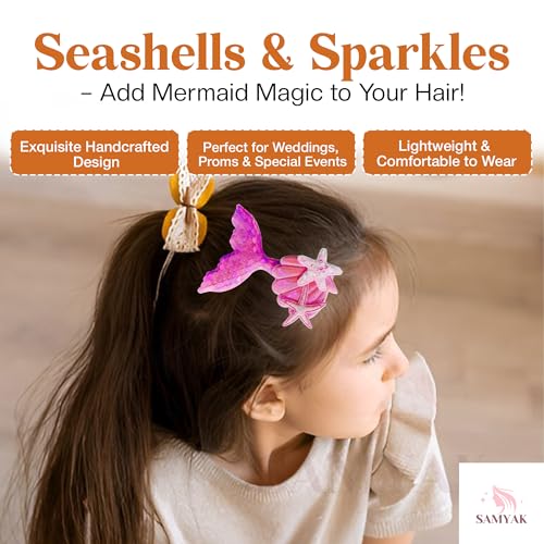 Samyak Pack of 8 Pcs Mermaid Hair Clips Seashell Cute Alligator Hair Pins Barrettes Sequined Starfish Headwear for Babies Kids Girls - Image 5