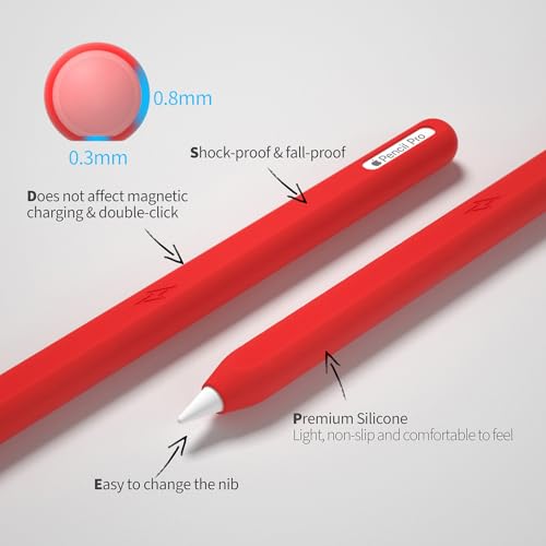 AKSHFETH Ultra Thin Protective Pencil Cover for Apple Pencil Pro &Apple Pencil 2nd Gen Silicone Case Sleeve Compatible with Apple Pencil Pro (red) - Image 3