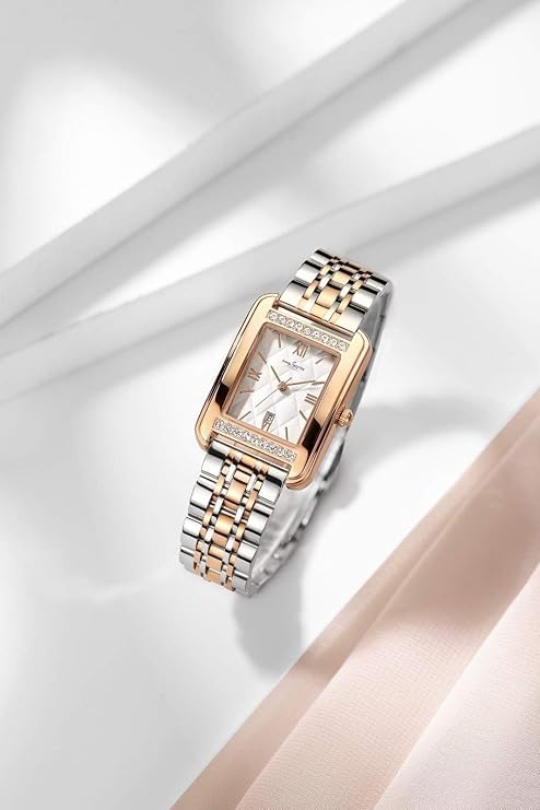 Daniel Hechter Jussieu Collection Luxury Square Watch for Women – Rose Gold Jeweled case with Diamond Accents and Textured dial - Image 3
