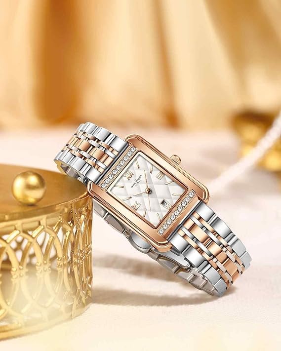 Daniel Hechter Jussieu Collection Luxury Square Watch for Women – Rose Gold Jeweled case with Diamond Accents and Textured dial - Image 4