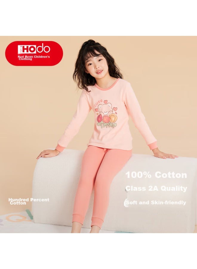 Red Bean Hongdou Children's Pure Cotton Underwear Set, Boys And Girls Autumn And Winter Thermal Underwear, Low Collar Cotton Sweater M1224, Orange Pink, Size 165 - Image 1