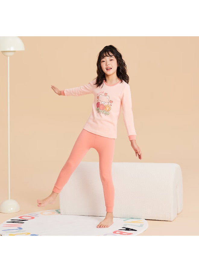 Red Bean Hongdou Children's Pure Cotton Underwear Set, Boys And Girls Autumn And Winter Thermal Underwear, Low Collar Cotton Sweater M1224, Orange Pink, Size 165 - Image 5