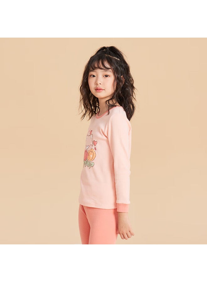 Red Bean Hongdou Children's Pure Cotton Underwear Set, Boys And Girls Autumn And Winter Thermal Underwear, Low Collar Cotton Sweater M1224, Orange Pink, Size 165 - Image 2