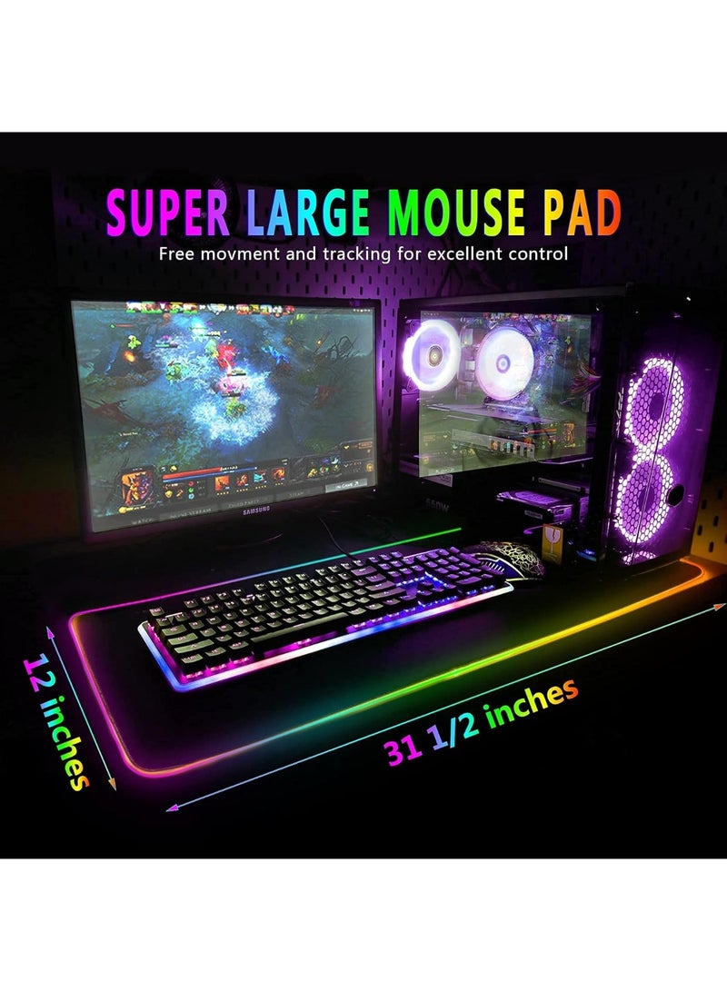 XL Extended RGB Gaming Mouse Pad, Glowing LED with 11 Lighting Modes, Smooth Non-Slip Rubber Base Surface, Computer Desk Mat for Mouse and Keyboard, 31.5 x 12 Inch, Waterproof. - Image 2