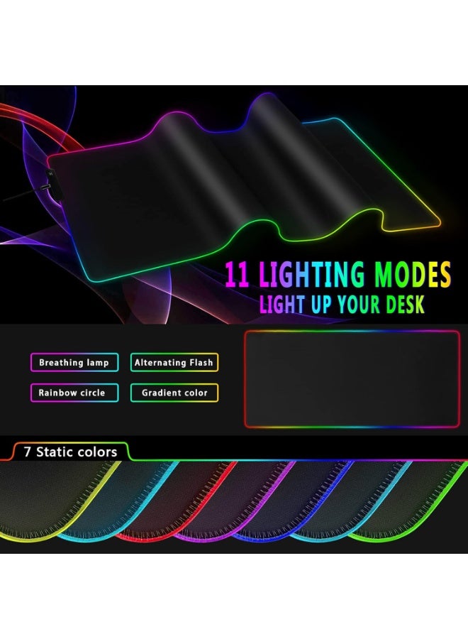 XL Extended RGB Gaming Mouse Pad, Glowing LED with 11 Lighting Modes, Smooth Non-Slip Rubber Base Surface, Computer Desk Mat for Mouse and Keyboard, 31.5 x 12 Inch, Waterproof. - Image 3