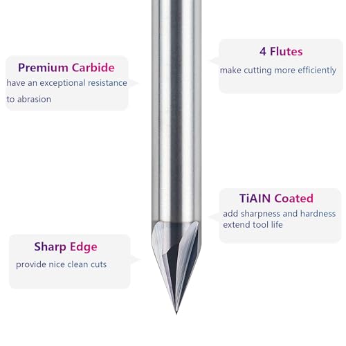 SpeTool 45 Degree V Groove Router Bit 1/4 Inch Shank, 4-Flute TiAIN Coated Solid Carbide V Bits for CNC Engraving and Chamfering Lettering - Image 5