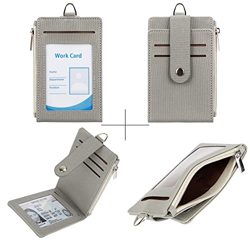 Cynure Women & Men Keychain Card Holder Case Zipper Slim Minimalist Front Pocket Wallet with 2 ID Window, Grey - Image 3