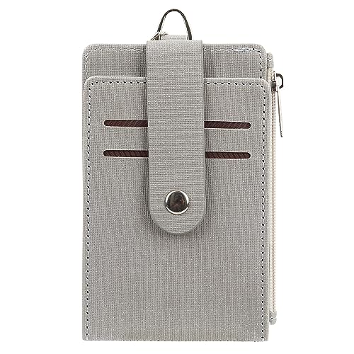 Cynure Women & Men Keychain Card Holder Case Zipper Slim Minimalist Front Pocket Wallet with 2 ID Window, Grey - Image 2