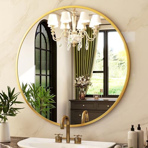 HARRITPURE 24 Inch Round Mirror, Gold Circle Bathroom Mirror, Modern Aluminum Alloy Frame Wall Mounted Vanity Mirror for Living Room, Bedroom, Entryway - Image 4