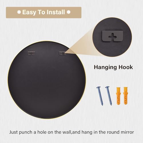 HARRITPURE 24 Inch Round Mirror, Gold Circle Bathroom Mirror, Modern Aluminum Alloy Frame Wall Mounted Vanity Mirror for Living Room, Bedroom, Entryway - Image 5