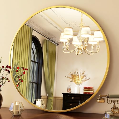 HARRITPURE 24 Inch Round Mirror, Gold Circle Bathroom Mirror, Modern Aluminum Alloy Frame Wall Mounted Vanity Mirror for Living Room, Bedroom, Entryway - Image 2
