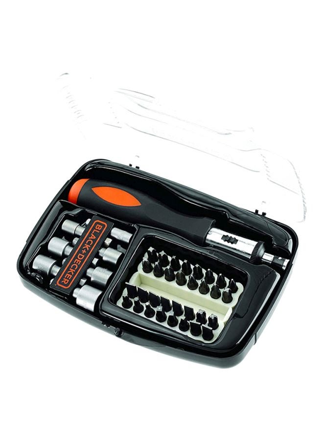 BLACK+DECKER 40 Pieces Ratchet Screwdriver with Socket & Screwdriver Bitset in Kitbox A7062-XJ Black/Orange/Silver - Image 3
