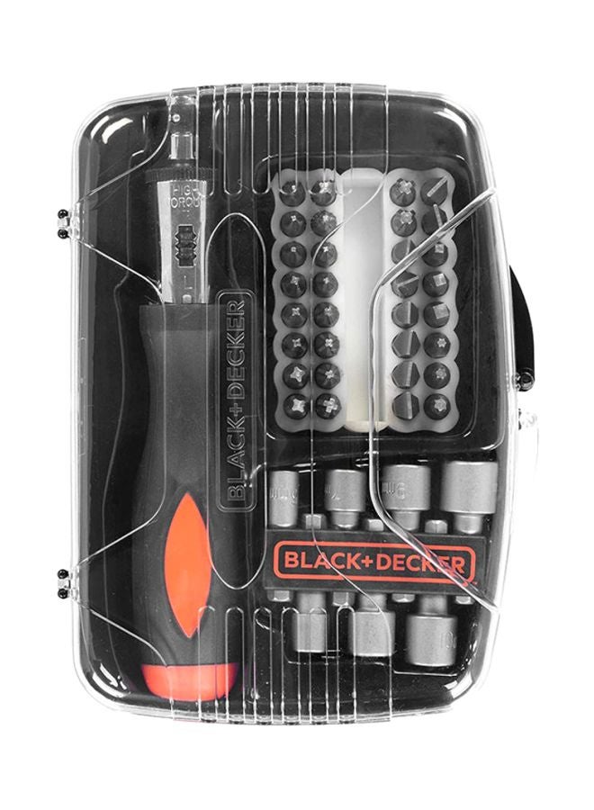 BLACK+DECKER 40 Pieces Ratchet Screwdriver with Socket & Screwdriver Bitset in Kitbox A7062-XJ Black/Orange/Silver - Image 1