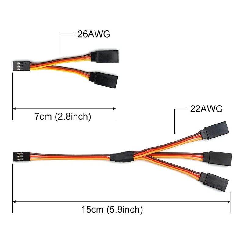 elechawk Servo Y Harness Splitter Cable 3 Pin Connector Wire Male to Female 4 Way Extension Lead Compatible with JR Futaba RC Car Airplanes (3PCS 1to2 and 2PCS 1to3) - Image 2