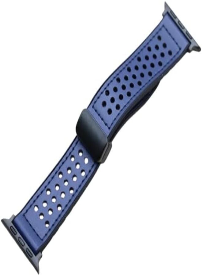 Next Next Store Double Hole Breathable Silicone Padded Leather Strap with Adjustable Magnetic Metal Closure Compatible with iWatch 42/44/45/46/49 Series 1/2/3/5/6/7/8/9/10/SE/Ultra/Ultra2