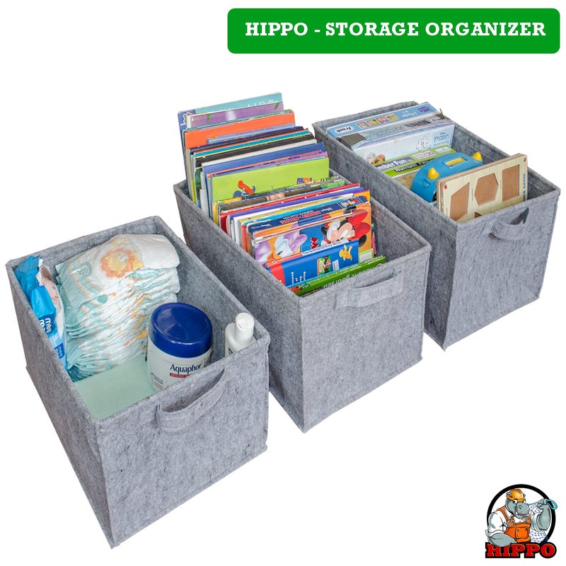 HIPPO - Storage Bins Foldable & Convenient Felt Fabric Storage Organizer - Pack of 4 pcs - Large Size - Image 2
