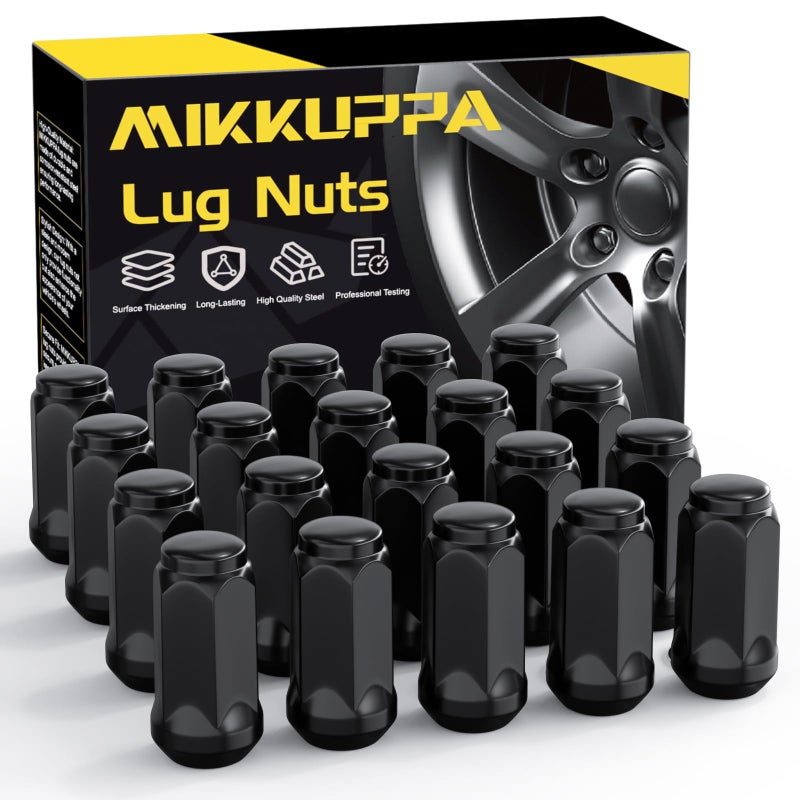 MIKKUPPA 1220 Lug Nuts Replacement for 19872018 Jeep Wrangler 19932010 Jeep Grand Cherokee 19912020 Ford Explorer 20pcs Aftermarket Wheel Black Closed End Lug Nut