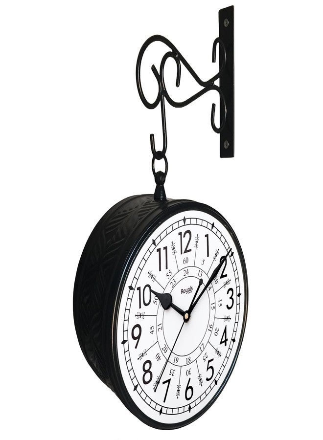 RoyalsCart Double Sided Metal Vintage Station Analog Hanging Wall Clock for Home and Living Room with Embossed Black and 24 Hours Dials on Both Sides [KTWCBN6] - Image 4