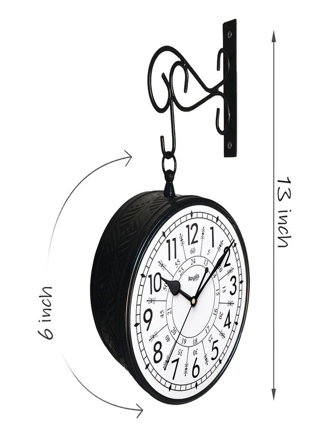 RoyalsCart Double Sided Metal Vintage Station Analog Hanging Wall Clock for Home and Living Room with Embossed Black and 24 Hours Dials on Both Sides [KTWCBN6] - Image 3