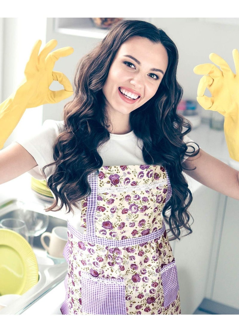 Generic - Kitchen Floral Apron, Thickened Waterproof Princess Apron Waist Adjustable with Pockets Ladies Chef Apron for Kitchen Cooking Baking Gardening Home Cleaning Etc. (3 Pieces) - Image 1