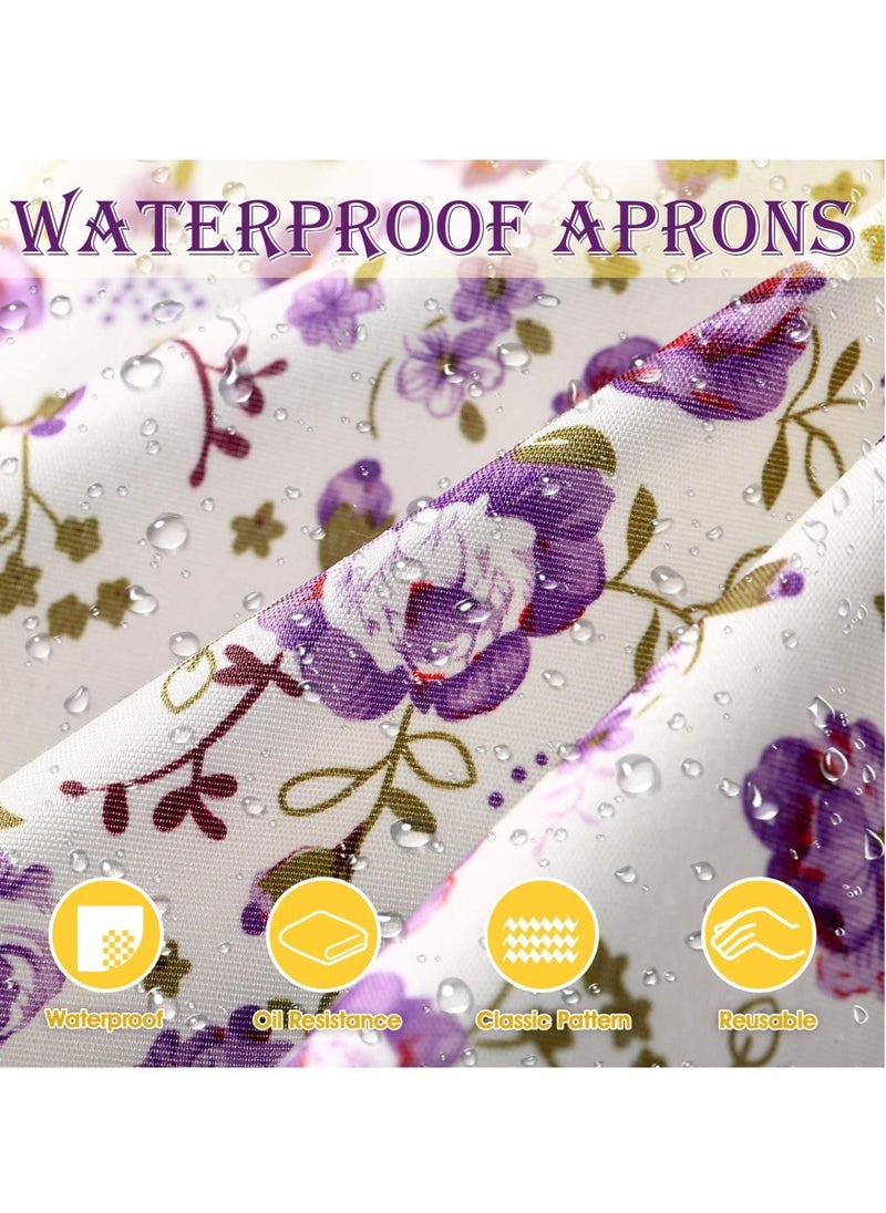 Generic - Kitchen Floral Apron, Thickened Waterproof Princess Apron Waist Adjustable with Pockets Ladies Chef Apron for Kitchen Cooking Baking Gardening Home Cleaning Etc. (3 Pieces) - Image 1