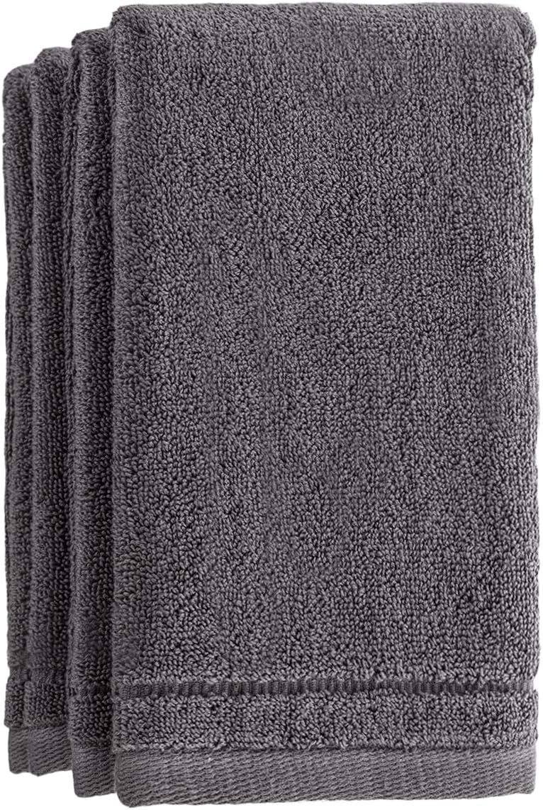 Creative Scents Cotton Fingertip Towels Set - 4 Pack - 11 x 18 Inches Decorative Small Extra-Absorbent and Soft Terry Towel for Bathroom - Powder Room, Guest and Housewarming Gift (Grey) - Image 1