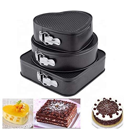 AVMPHD Cake Mould Tin Set of 3 Pieces Mold Heart Round Square Shape Cake Maker Black NonStick Coating Steel - Image 4