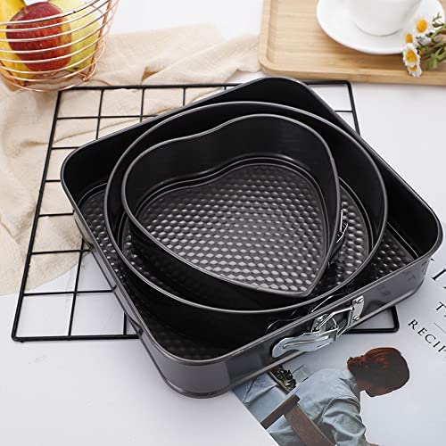 AVMPHD Cake Mould Tin Set of 3 Pieces Mold Heart Round Square Shape Cake Maker Black NonStick Coating Steel - Image 5
