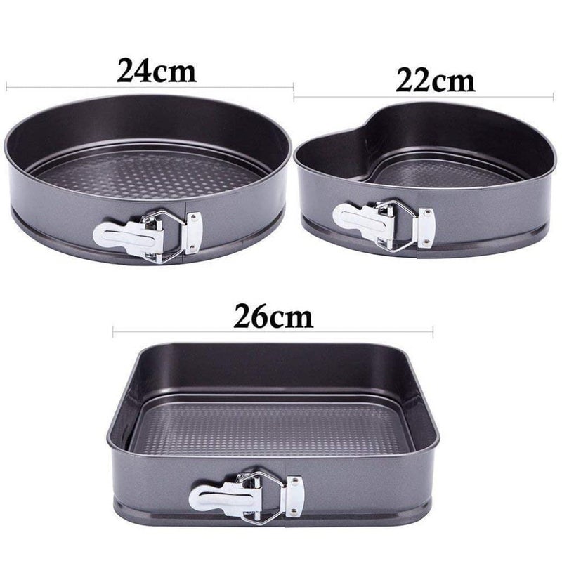 AVMPHD Cake Mould Tin Set of 3 Pieces Mold Heart Round Square Shape Cake Maker Black NonStick Coating Steel - Image 2