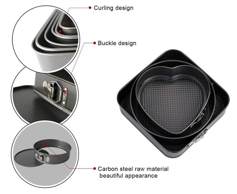 AVMPHD Cake Mould Tin Set of 3 Pieces Mold Heart Round Square Shape Cake Maker Black NonStick Coating Steel - Image 3