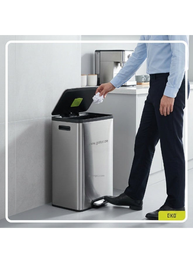EKO Rectangle Step Bin | Soft-Close Lid | Integrated Side Handle | High-Capacity Brushed Stainless Steel | Hands-Free Foot Pedal Waste Bin for Kitchen, Office & Commercial Use | 50L | Silver & Black - Image 4