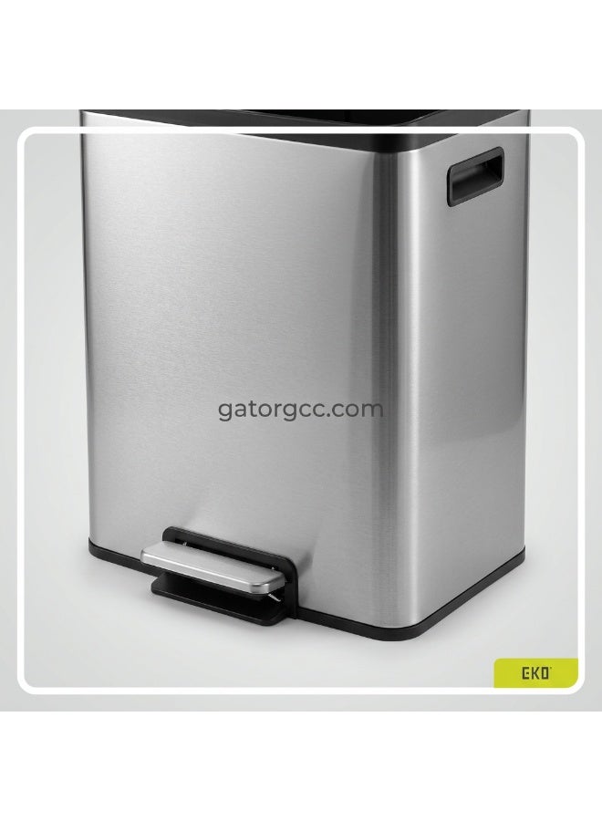 EKO Rectangle Step Bin | Soft-Close Lid | Integrated Side Handle | High-Capacity Brushed Stainless Steel | Hands-Free Foot Pedal Waste Bin for Kitchen, Office & Commercial Use | 50L | Silver & Black - Image 3