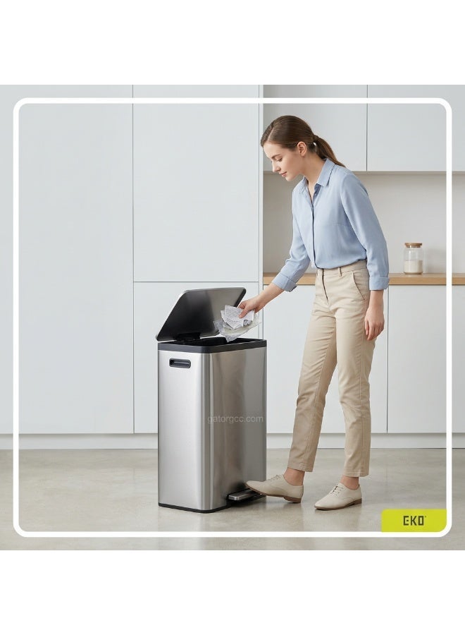 EKO Rectangle Step Bin | Soft-Close Lid | Integrated Side Handle | High-Capacity Brushed Stainless Steel | Hands-Free Foot Pedal Waste Bin for Kitchen, Office & Commercial Use | 50L | Silver & Black - Image 5
