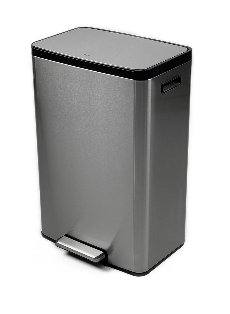 EKO Rectangle Step Bin | Soft-Close Lid | Integrated Side Handle | High-Capacity Brushed Stainless Steel | Hands-Free Foot Pedal Waste Bin for Kitchen, Office & Commercial Use | 50L | Silver & Black - Image 1
